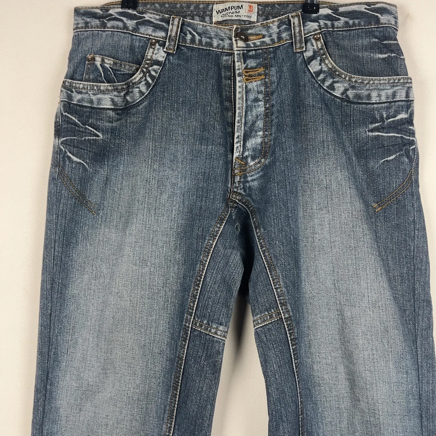 Wampum — Jeans uomo gamba dritta con tasche posteriori blu — 3