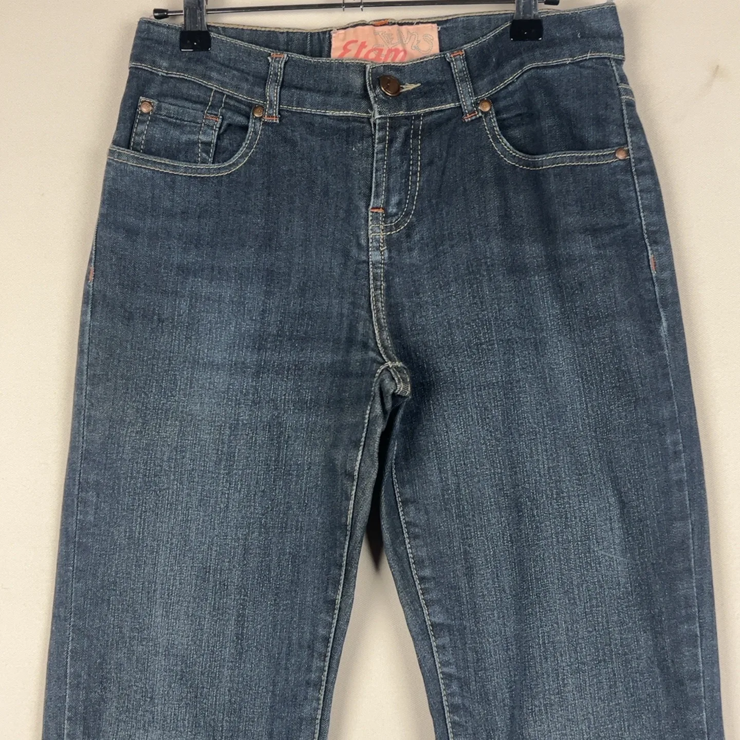 Etam — Jeans donna a zampa vita alta blu — 2