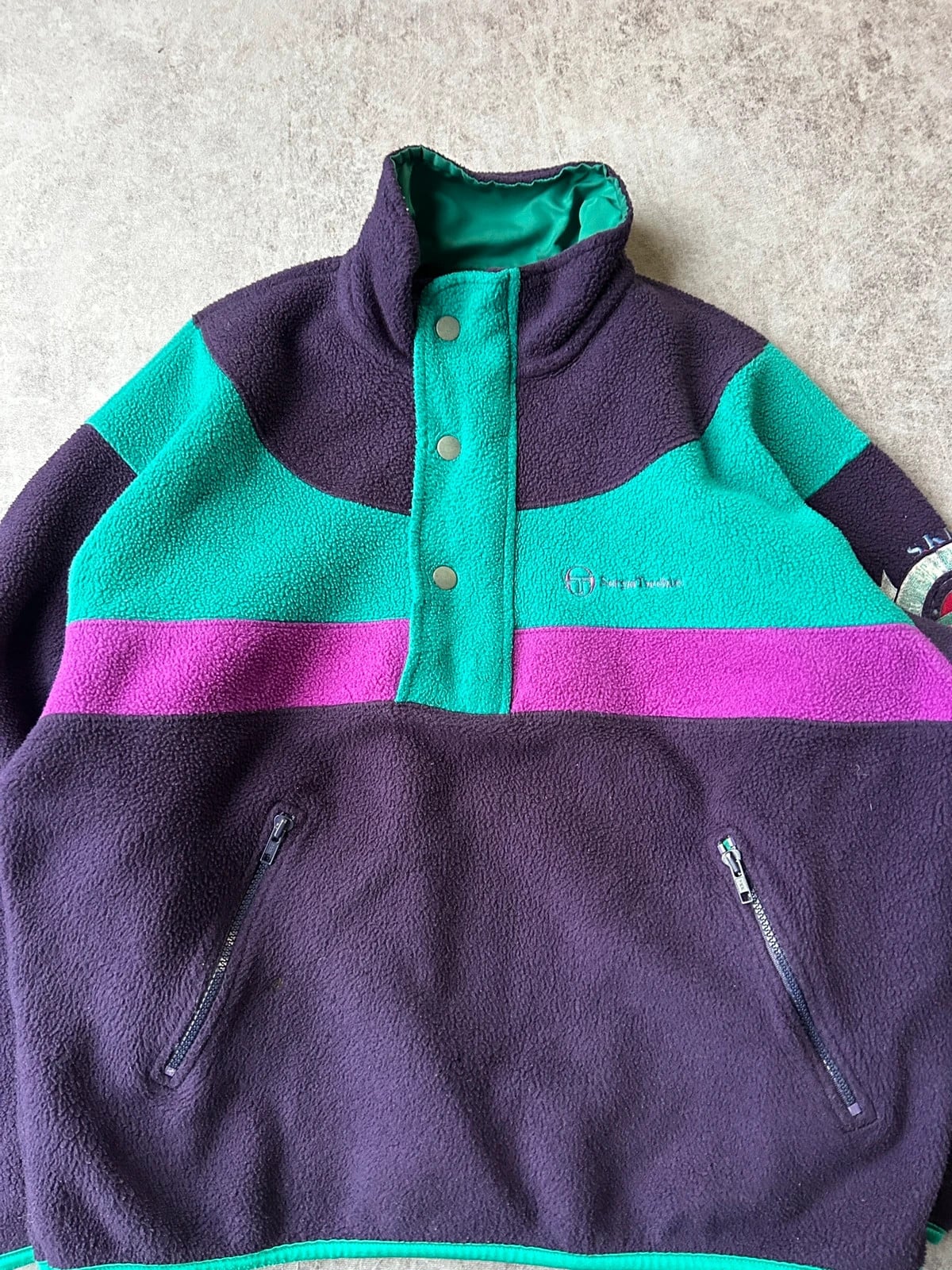 Sergio Tacchini — Pile anni 90 viola e verde — 2