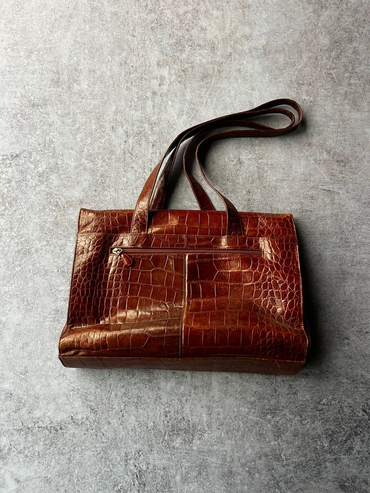 Vintage Dressing — Borsa in pelle effetto coccodrillo anni 80 marrone