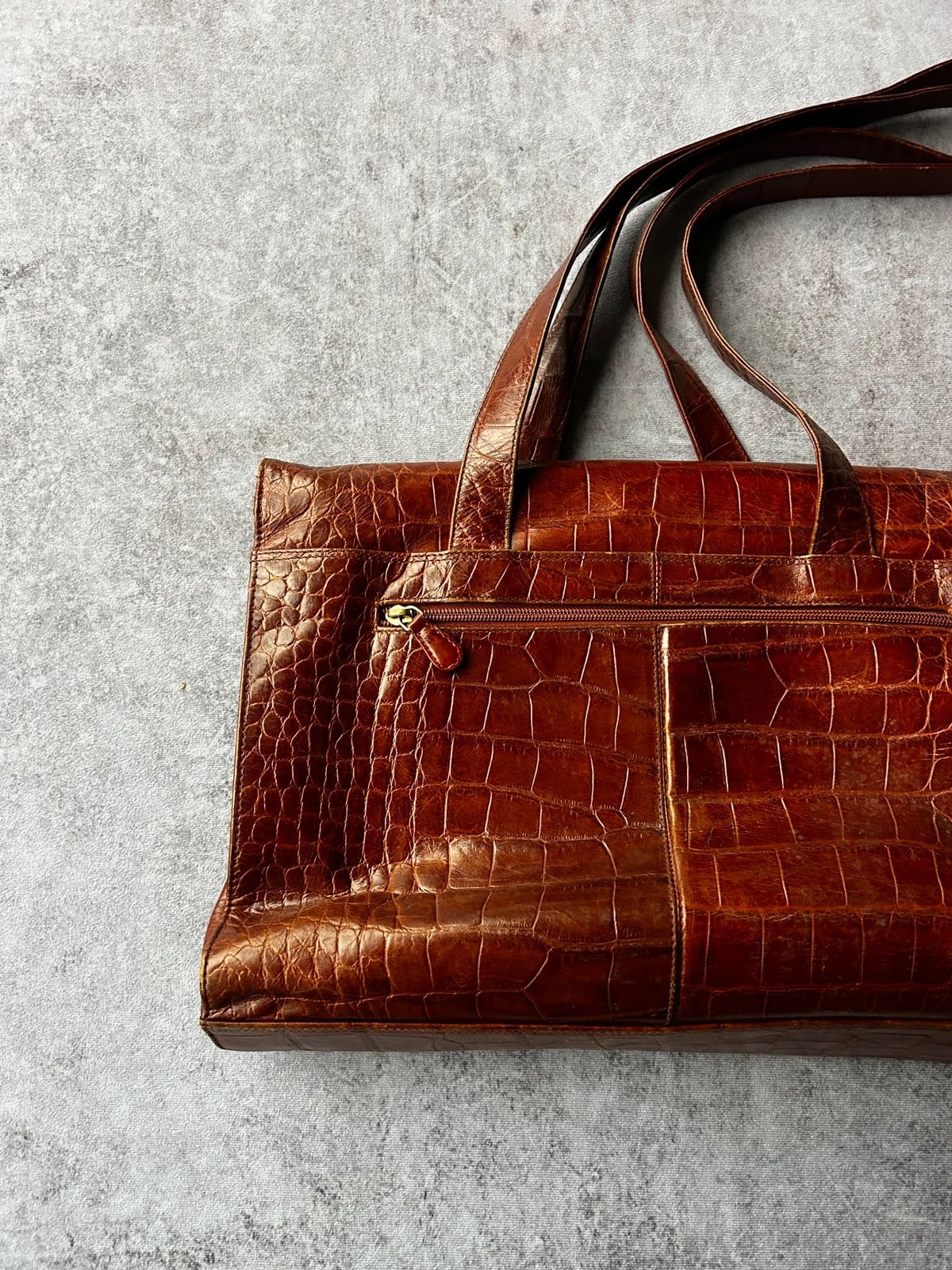 Vintage Dressing — Borsa in pelle effetto coccodrillo anni 80 marrone