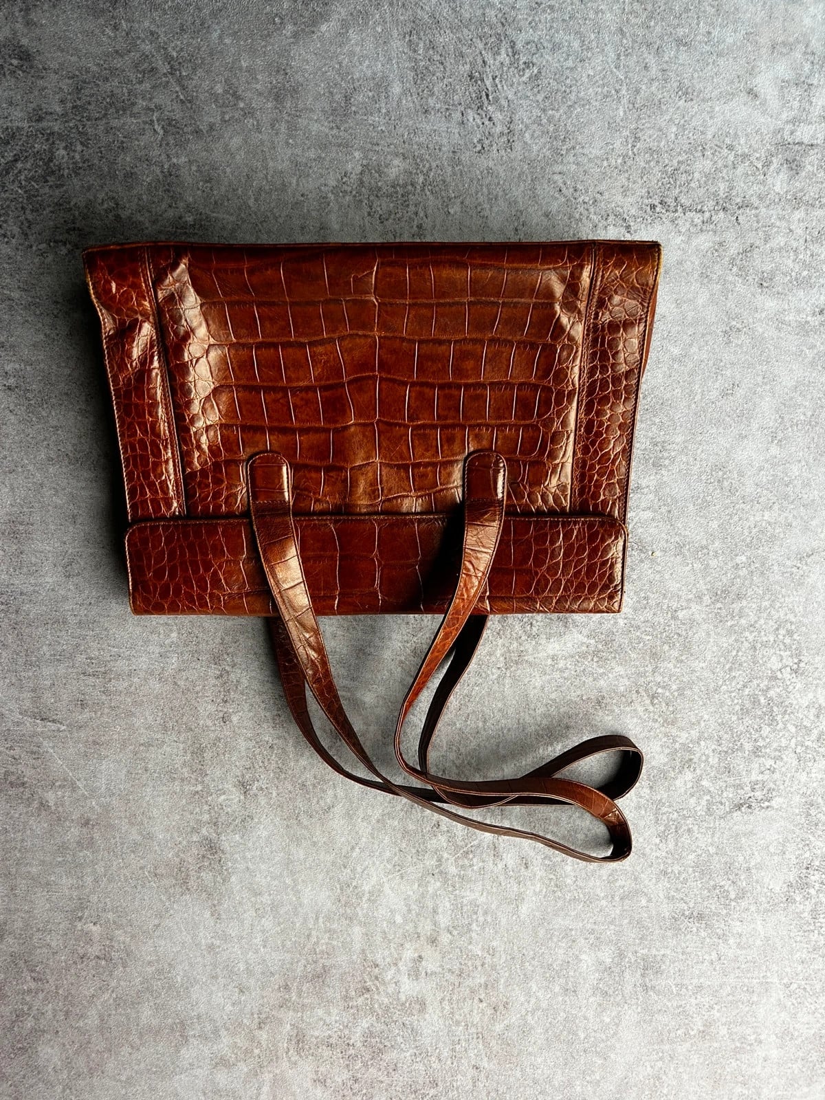 Vintage Dressing — Borsa in pelle effetto coccodrillo anni 80 marrone
