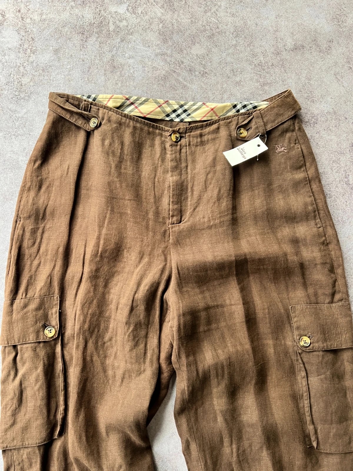Burberry — Pantaloni cargo in lino anni 2000 marroni — 3