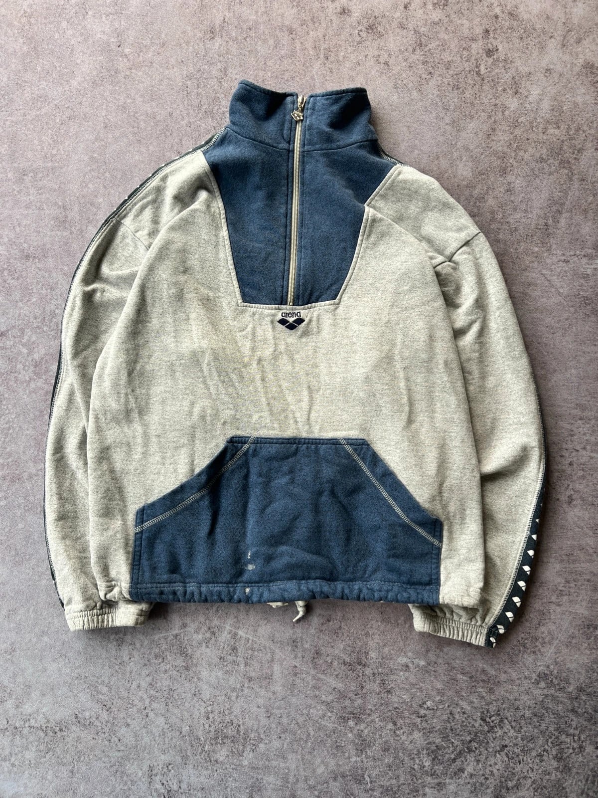 Arena — Felpa mezza zip anni 90 grigia e blu