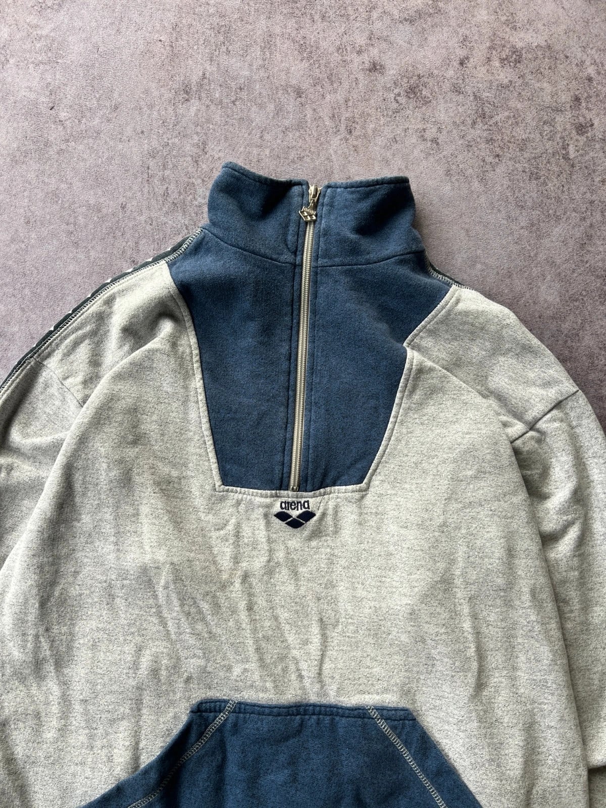 Arena — Felpa mezza zip anni 90 grigia e blu