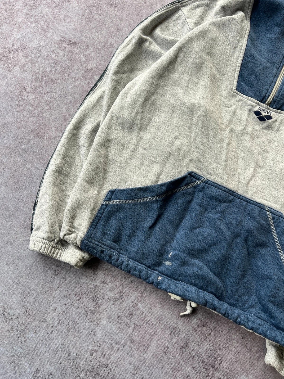 Arena — Felpa mezza zip anni 90 grigia e blu