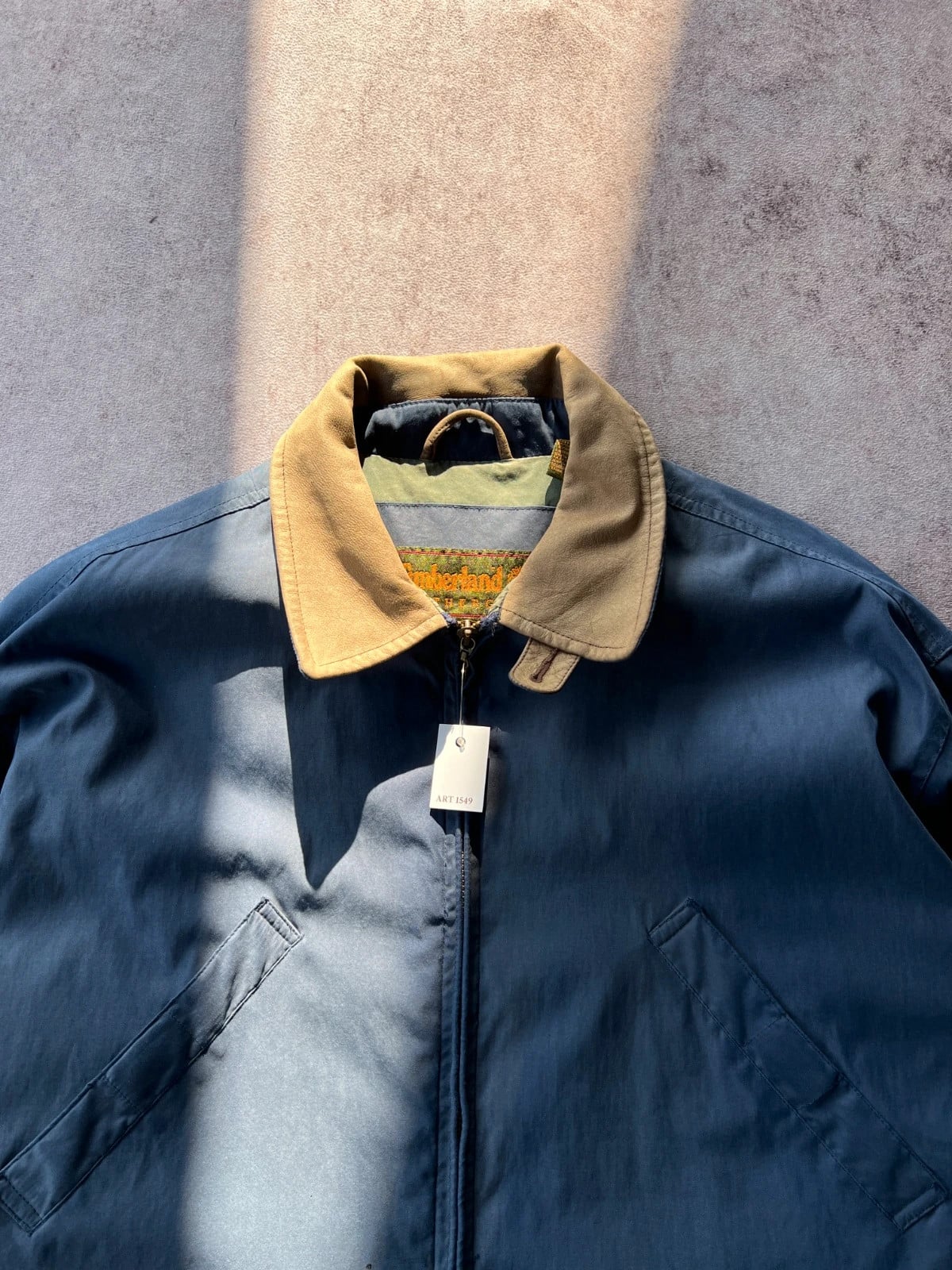 Timberland — Giacca blu vintage anni 90 con colletto beige — 4