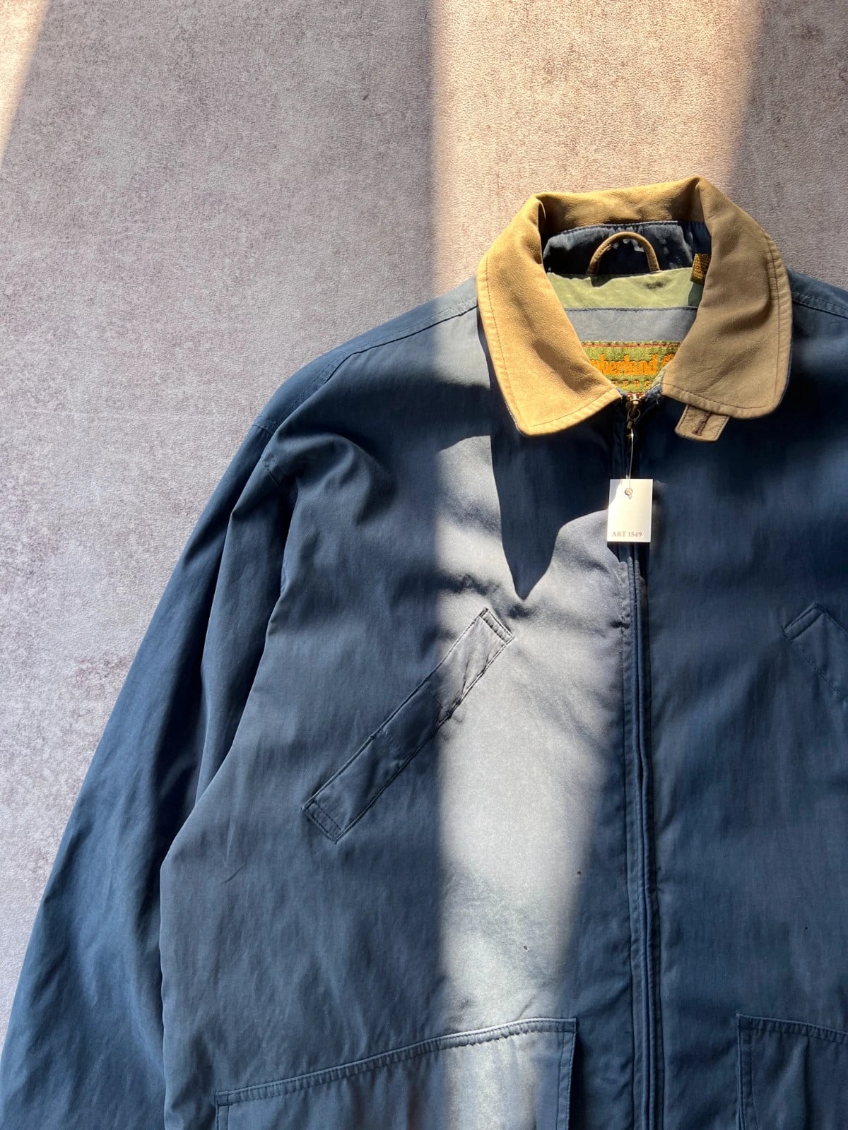 Timberland — Giacca blu vintage anni 90 con colletto beige — 5