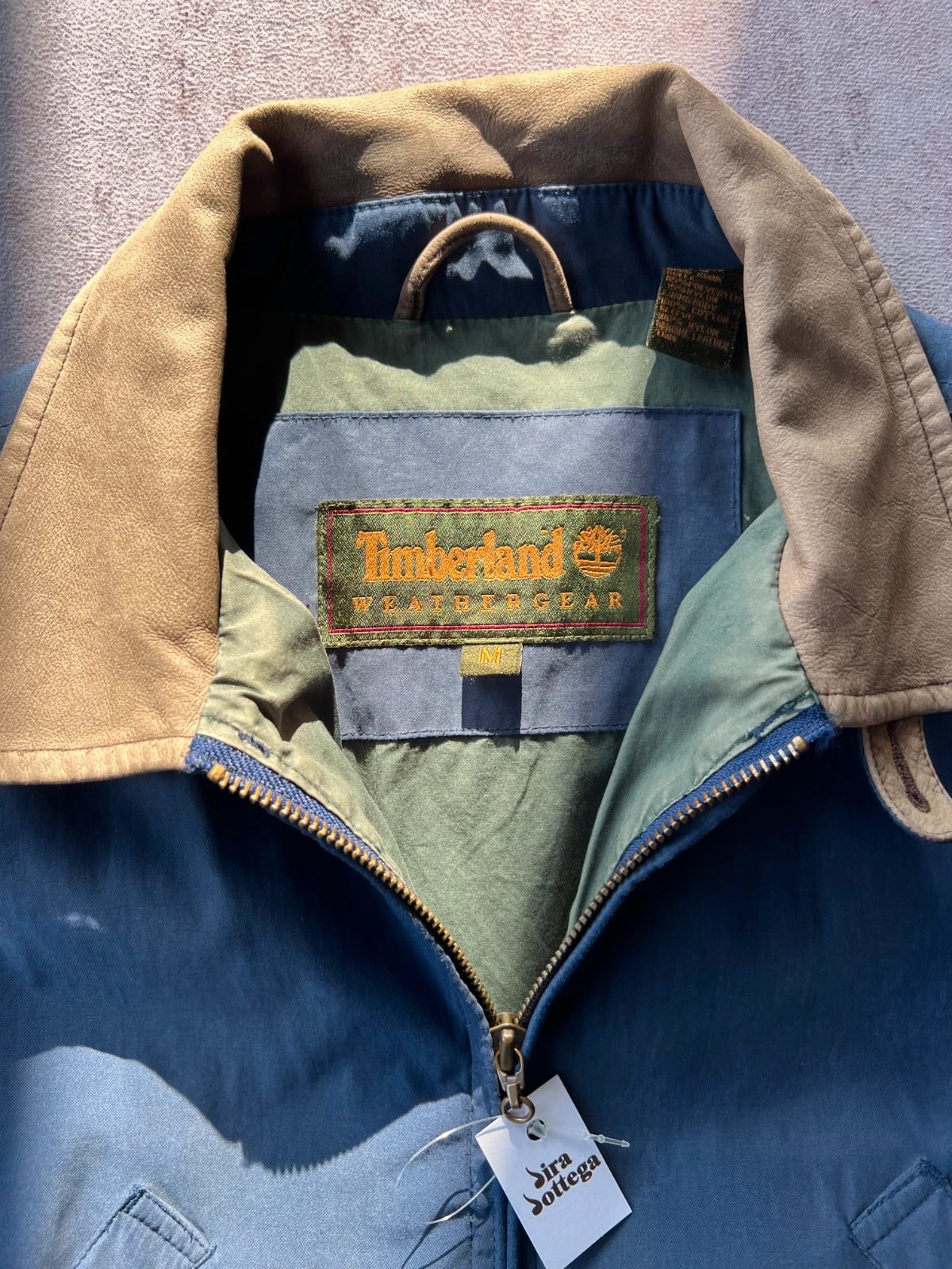 Timberland — Giacca blu vintage anni 90 con colletto beige — 6